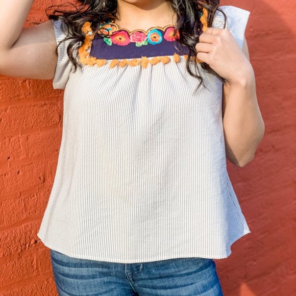 THML Tops - THML Scallop Embroidered Top